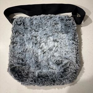 Plush Grey Faux Fur Crossbody Messenger Bag | Y2K Fluffy Shoulder Purse